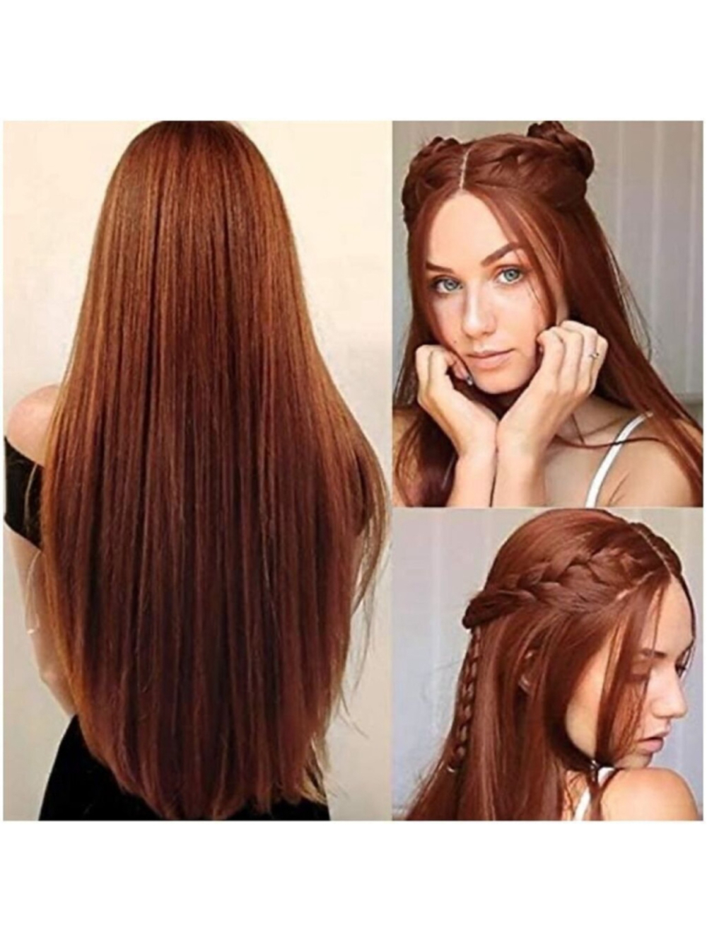 NEW Long Straight Dark Orange Wigs Natural Cosplay Synthetic